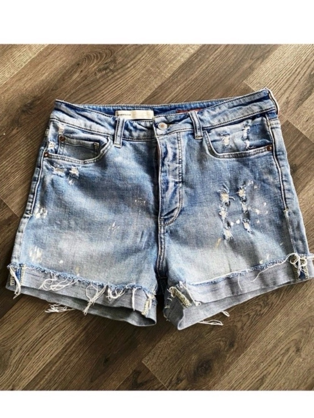 ANTHROPOLOGIE Pilcro High Rise Paint Splatter Jean Shorts Size 28 - Picture 6 of 10